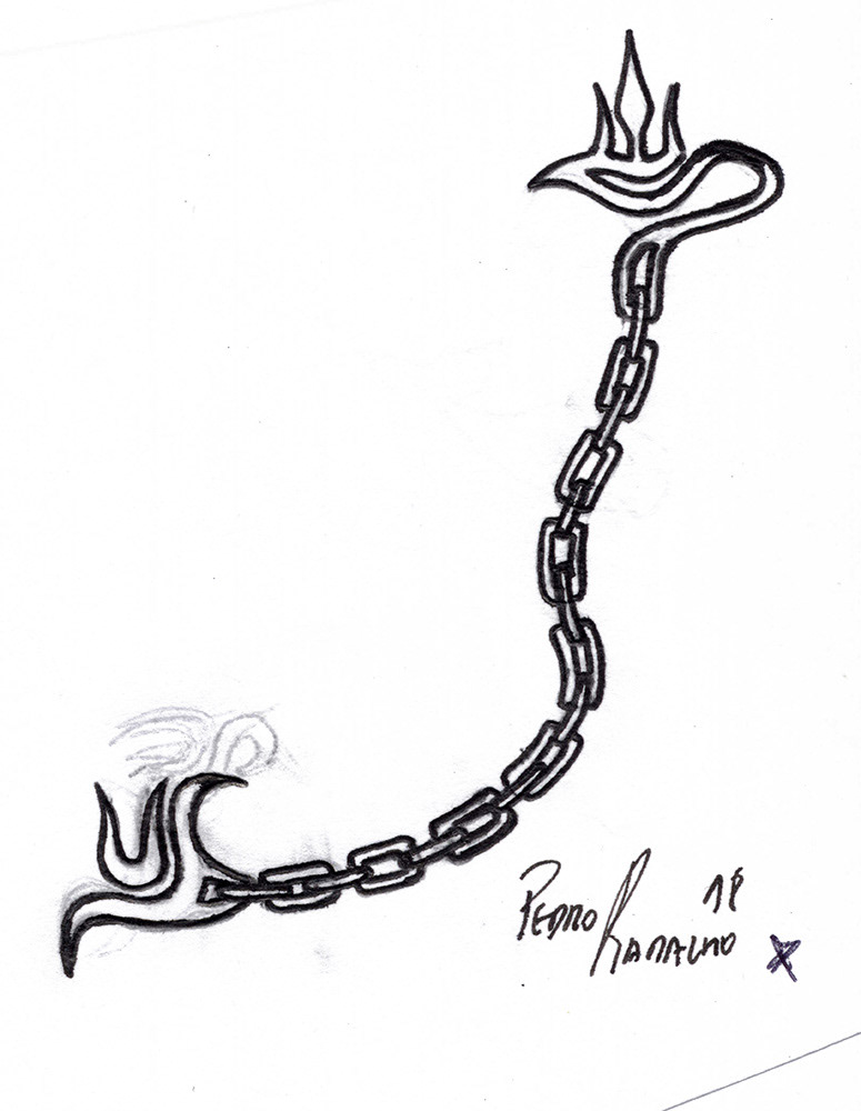 Image of an old drawing in a tattoo like style in black and white