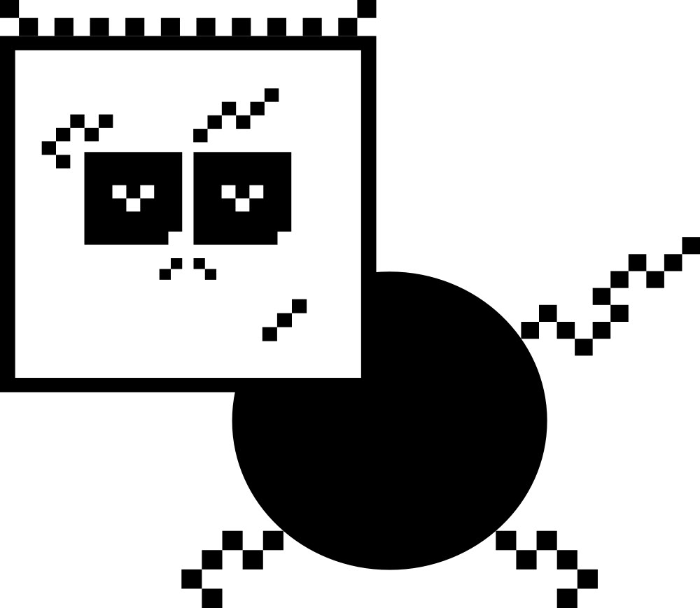 This is an abstract drawing in black in the art style of sharp lines, curves with some touch of figurative ellements. It looks like a pixelated big ant.