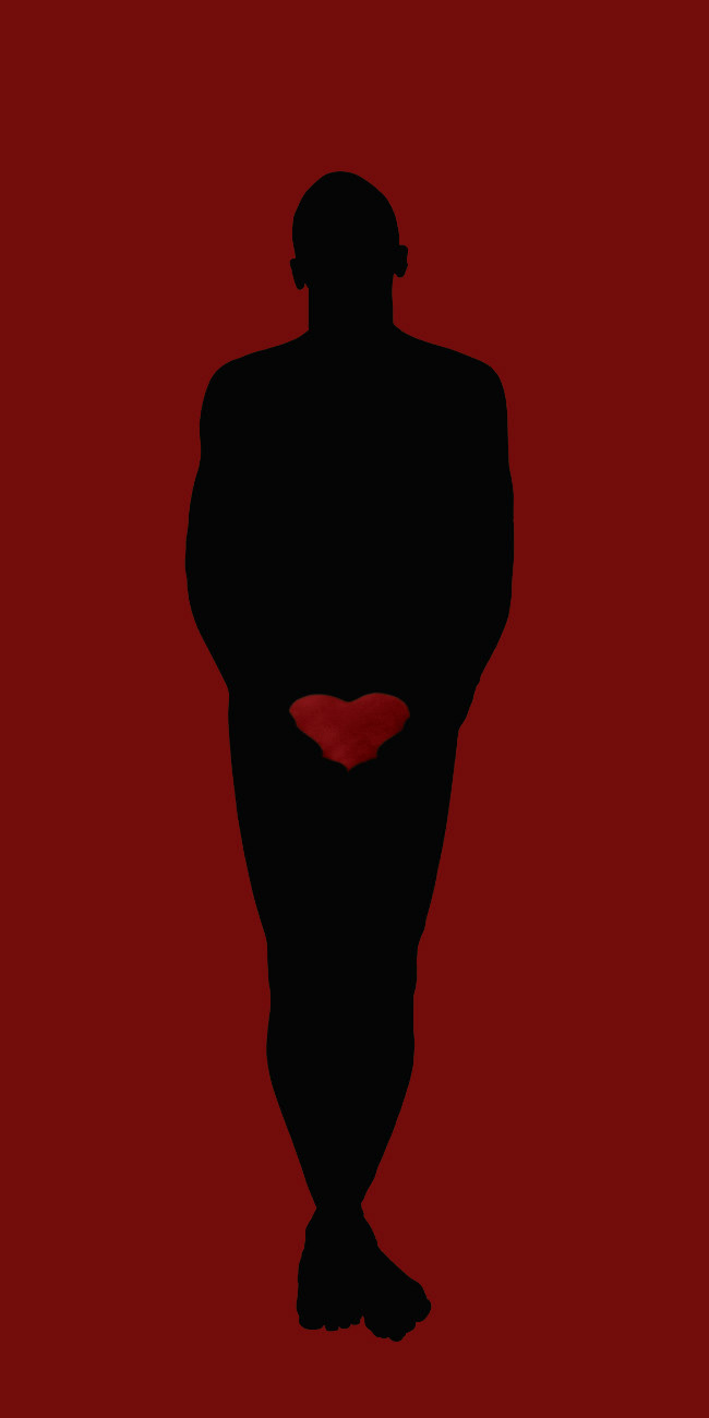 This is an abstract drawing in red and dark red in the art style of sharp lines, curves with some touch of figurative ellements like a sillhouete of a male person