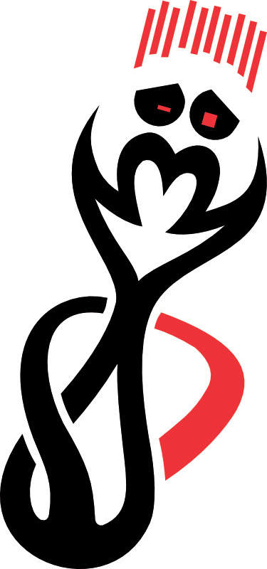 This is an abstract drawing in red and black in the art style of sharp lines, curves with some touch of figurative ellements. It looks like an animal or something of this nature